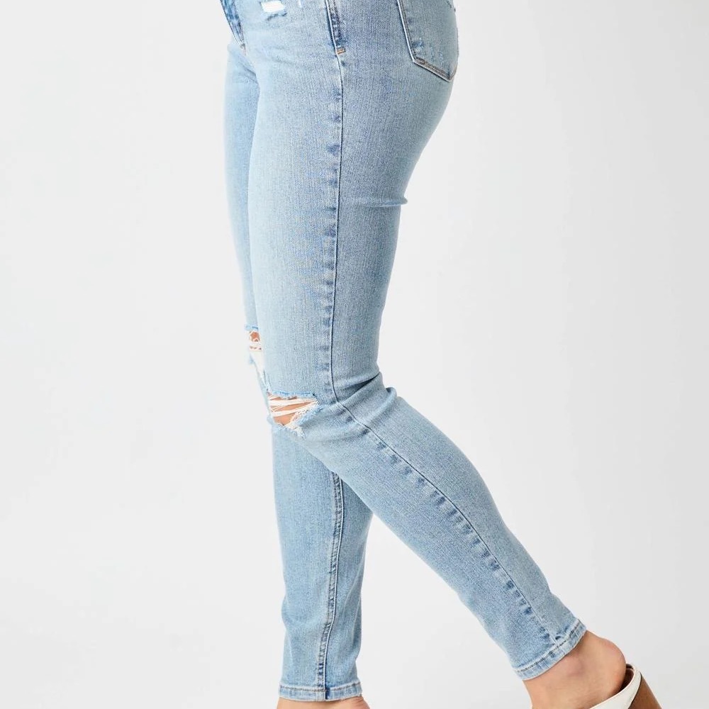 Judy Blue Mid Rise Tummy Control Destroy Skinny Denim Jeans Light Wash 88797 - Picture 3 of 6